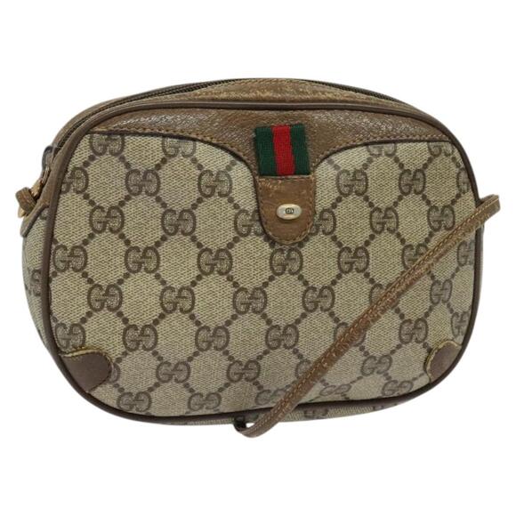 GUCCI GG Supreme Web Sherry Line Bag Pvc Beige Gold 89 02 066 - Picture 1 of 16
